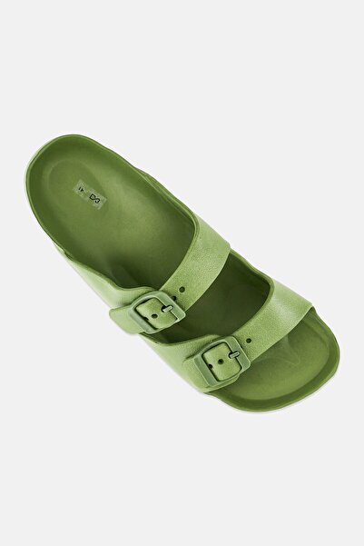 Muy Mucho Women Adjustable Buckle Double Strip Slides, Sage Green