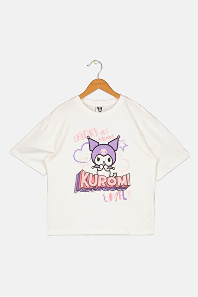 Disney X Kuromi Kids Girl Crew Neck Short Sleeve Graphic Print T-Shirt, Off White