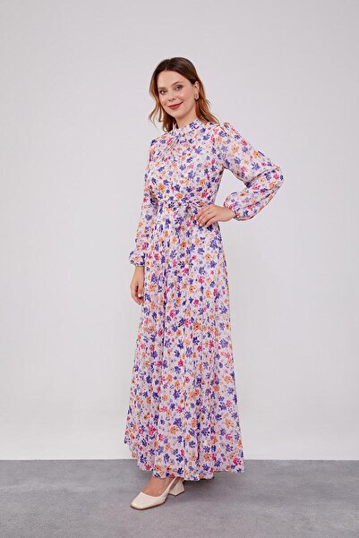 Levidor Φόρεμα με μωβ λουλουδάτο σχέδιο με ζώνη στη μέση