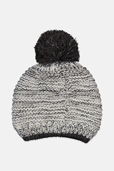 IKKS Toddlers Girl Textured Pom Beanie, White/Grey