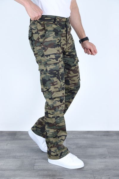 sports here Regular Kalıp Kargo Cepli Komando/Askeri Kamuflaj Desenli Pantolon