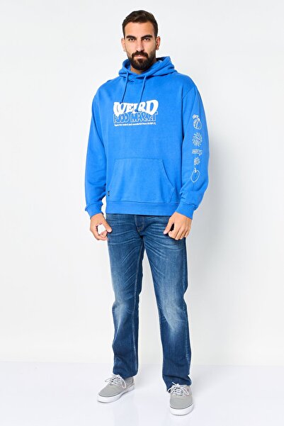 Misfit Men Graphic Print Long Sleeve Hoodie, Blue