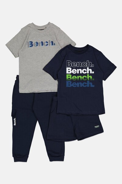 BENCH Kids Boy 4 Pcs Short Sleeve Graphic Print Tops And Bottom Set, Multicolor