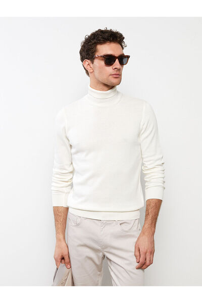 LC Waikiki Ecru Turtleneck Long Sleeve Men's Knitwear Sweater