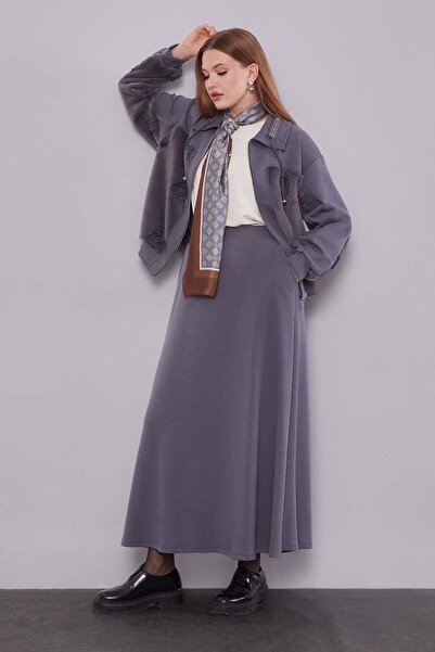 Levidor Anthracite Collar Stone Rose Detail Skirt Set