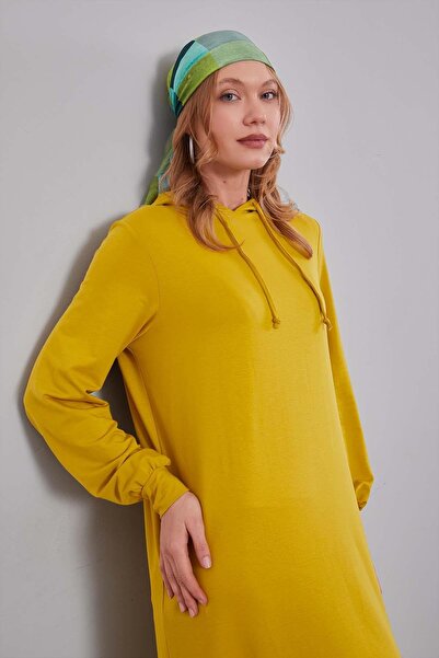 Levidor Fıstık Yeşili Kapuşonlu Gizli Cep Detaylı Elbise