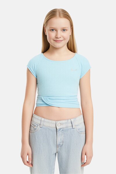 Levi's Kids Girl Embroidered Logo Short Sleeve Top, Sky Blue