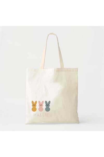 NinaStore Çocuklar İçin Paskalya Çantası: Tavşanlı Kanvas Çanta (Özel İsim, İ...