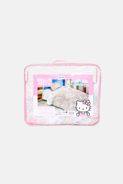 SANRIO 3 Pieces Hello Kitty Comforter With Pillow Case Set, Multicolor
