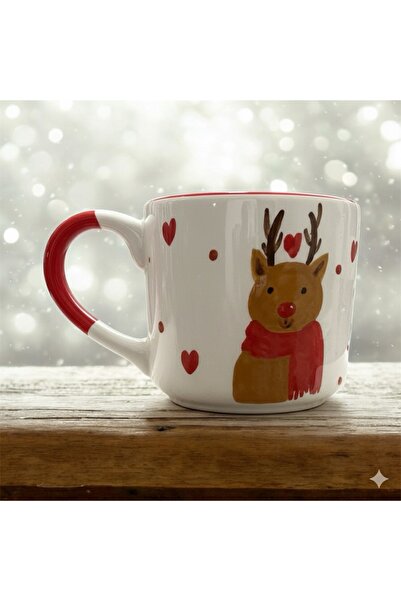 ADEN LİNA ART WORKSHOP كوب سيراميك مصنوع يدويًا بنقش الغزلان باللون الأحمر لع...