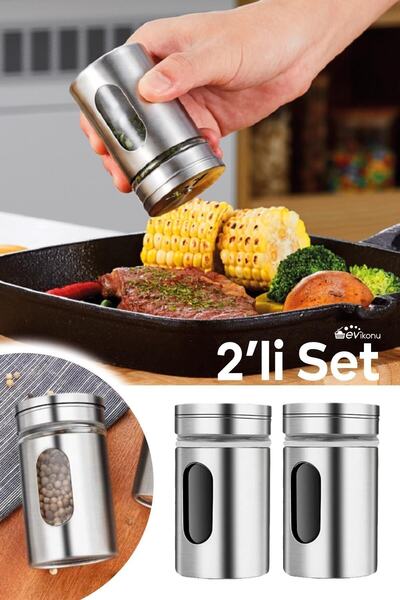 Kawimoda Spice Bowl Salt Shaker Black Pepper Shaker 3 Adjustment Head, Glass Stainless Steel Coated 2 Pieces Spice Bowl Set