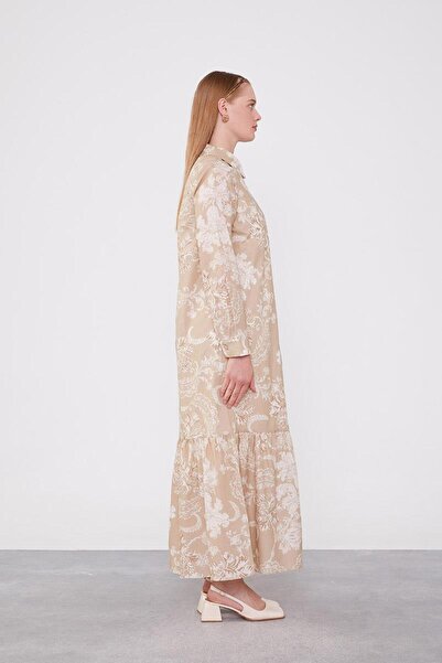 Levidor Beige Flounce Dress - Shirt Collar