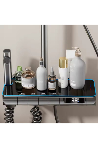 UNİBOX Set Coloana Dus Premium, Butoane Piano, Afisaj LED, 4 Functii, Robinet Ascuns, Tip Ploaie 360