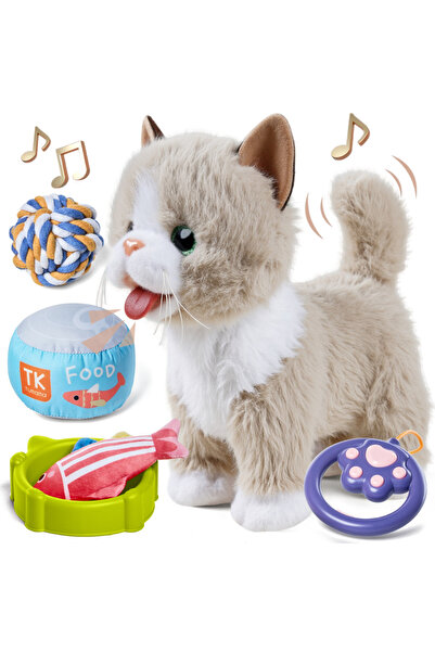 tumama Interactive Kitten Toy - Walks, Meows, Licks and Moves Head and Tail, Multiple Accessories