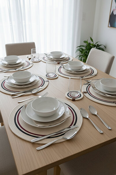 Salvia Dione 12-Piece Luxury American Serving Spoon Set | Decorative Wicker Jute Plate Coaster Tableware Serving Set