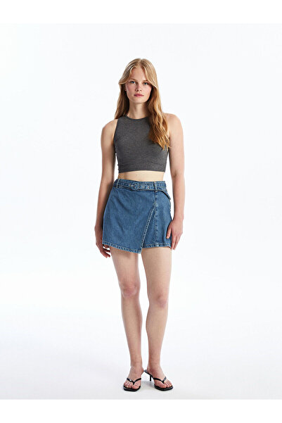 LC Waikiki Özmarka Noul sezon Fusta scurtă din denim pentru femei, cu centură...