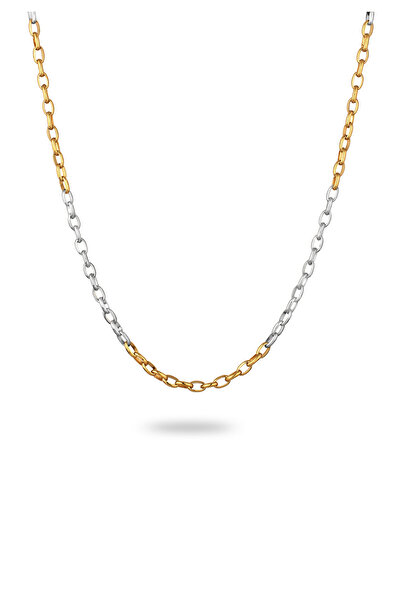 KUZZOI Halskette Herren Runde Ankerkette 925 Sterlingsilber Bicolor 50 cm