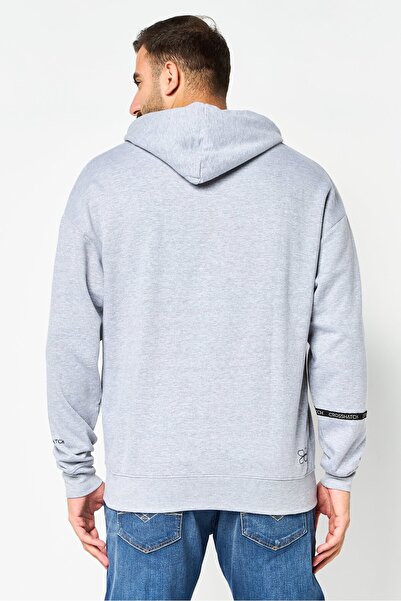 Crosshatch Men Brand Logo Long Sleeve Hoodie, Grey