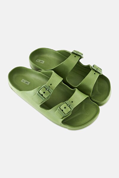 Muy Mucho Women Adjustable Buckle Double Strip Slides, Sage Green