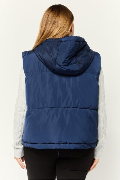 Don't Call Me Jennyfer Women Hooded Quilted Vest Jacket, Navy