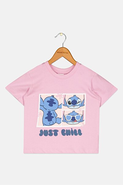 Disney Toddlers Girl Crew Neck Short Sleeve Lilo And Stitch Top, Pink