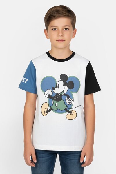 Disney تي شيرت ميكي وأصدقاؤه للأولاد بأكمام قصيرة وطبعة جرافيكية، متعدد الألوان