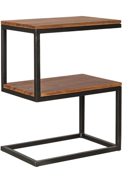 Generic FineBuy S-shaped Side Table Solid Wood/Metal 45 x 60 x 30 cm, Country Style, Brown