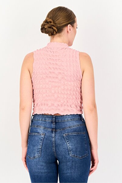 Don't Call Me Jennyfer Women Crew Neck Sleeveless Textured Crop Top, Pink