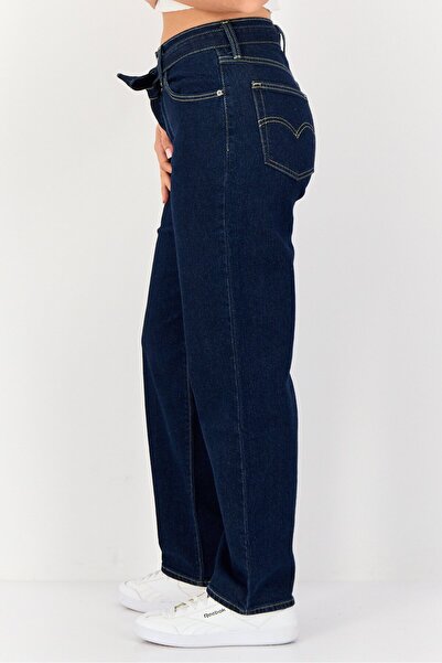 Levi's Women Baggy Fit Mid Waist Solid Stretchable Belted Denim, Dark Blue
