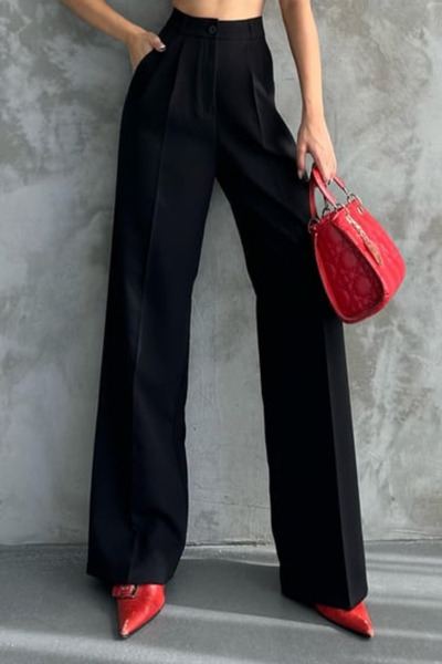 Balenbi Women's Pleated High Waist Wide Leg Stretch Fabric Palazzo Pants 1139