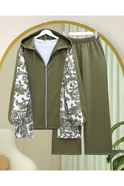 Modamorfo Zippered hooded patterned scuba suit - khaki