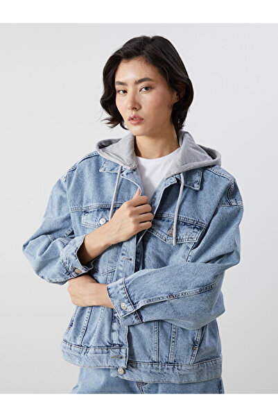 LC Waikiki Kapüşonlu Oversize Kadın Jean Ceket