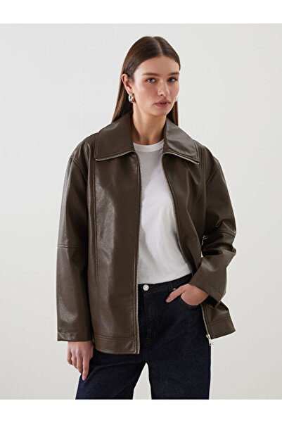LC Waikiki Oversized Women's Leather-Look Jacket