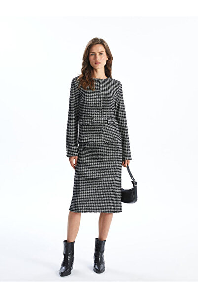 LC Waikiki Crew Neck Plaid Women's Tweed Jacket