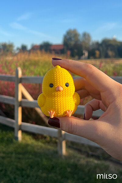 MİLSO Civciv - Örgü Dokulu Mini Hayvan Figürü – Araba Aksesuar, Pasta Süsü, Ç...