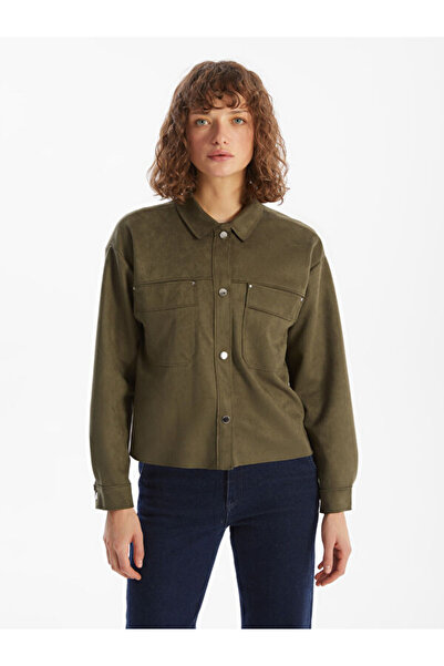LC Waikiki Shirt Collar Women's Suede Look Jacket