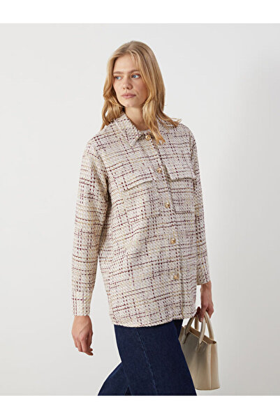 LC Waikiki Plaid Tweed Women's Shirt Jacket