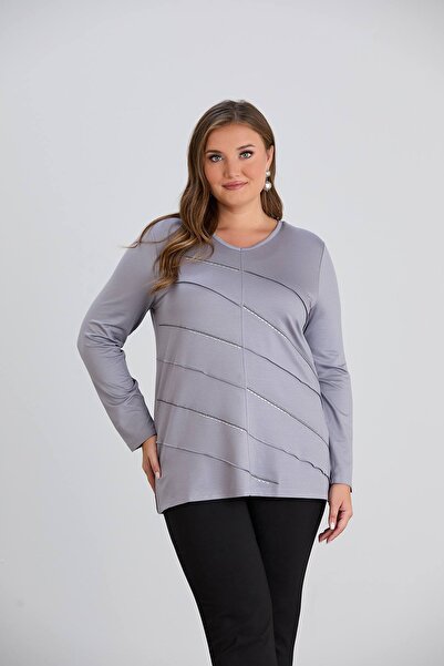 MODA Bluză tunică pentru femei, mărime mare, elastică, cu detalii de șireturi...