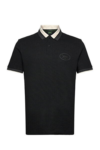 BOSS Erkek Normal Kalıp %100 Pamuklu Logo İşlemeli Kısa Kollu Siyah Polo Yaka...