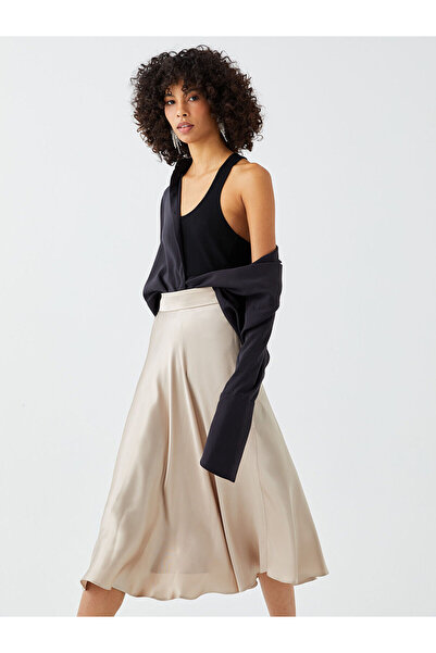 LC Waikiki Zippered Waist Plain A-line Satin Women's Skirt