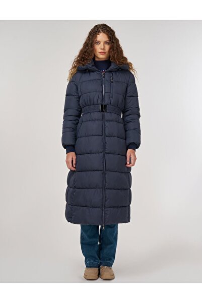 Kayra Zipper Detailed Anorak Coat Navy Blue