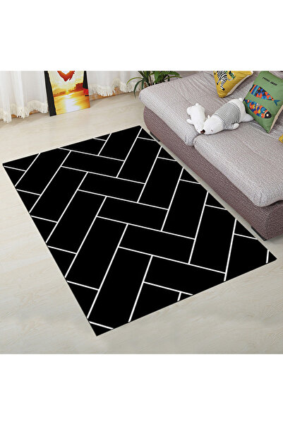 HALAMODO Black Modern Geometric Patterned Floor Mat 120X160cm