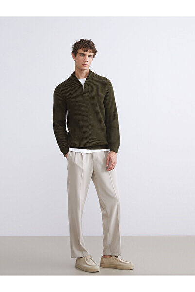 LC Waikiki Lcw Vision Khaki Stand Collar Long Sleeve Men's Knitwear Sweater