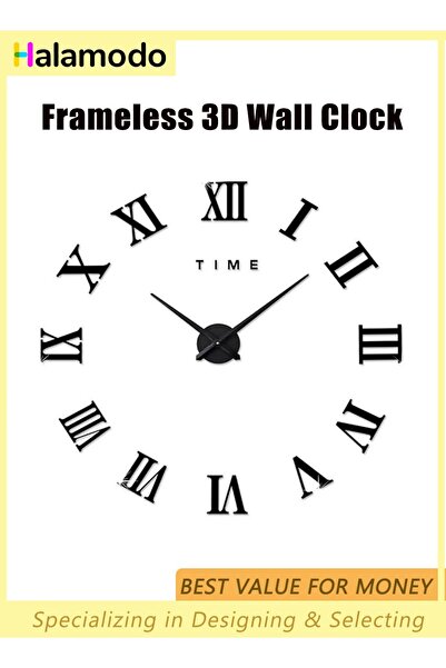 HALAMODO ساعة حائط ثلاثية الأبعاد بدون إطار، ملصقات ديكور حائط بأرقام رومانية...