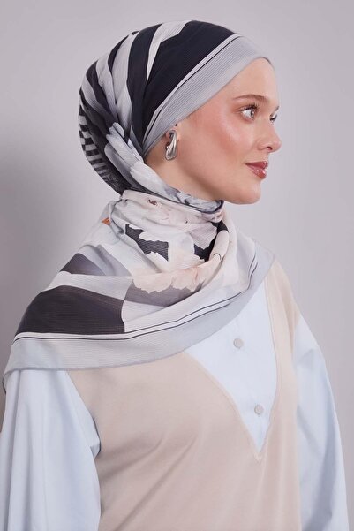 Levidor Βαμβακερό κασκόλ με πράσινο ριγέ σχέδιο λουλουδιών