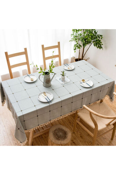HALAMODO Grey and White 1-Piece Table Cover Set