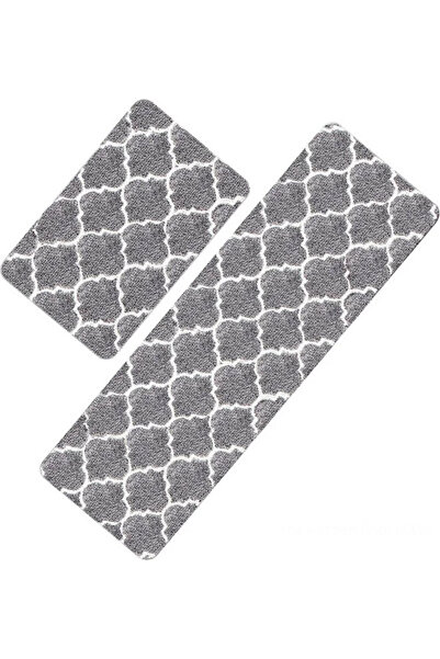 HALAMODO طقم سجادة غير قابلة للانزلاق من قطعتين باللونين الرمادي والأبيض