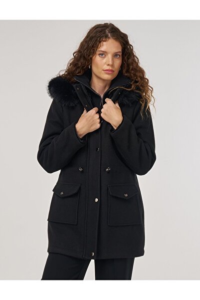 Kayra Double-Sided Fur Detailed Coat Black