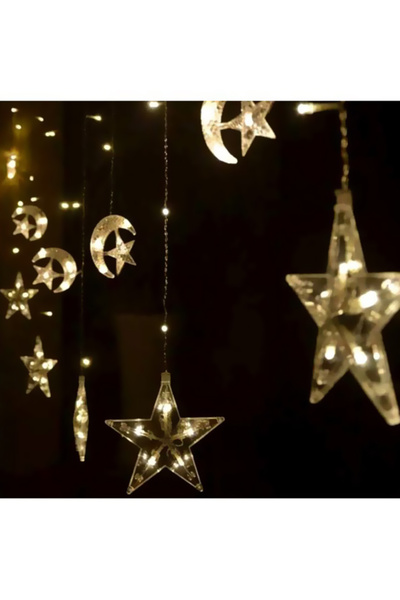HALAMODO سلسلة أضواء LED على شكل قمر ونجمة صفراء 2.5 متر × 0.8 متر