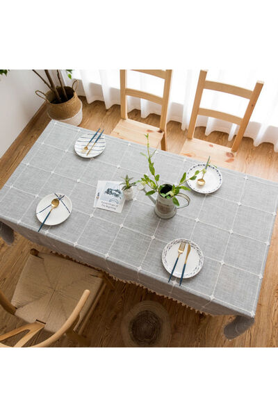 HALAMODO Grey and White 1-Piece Table Cover Set